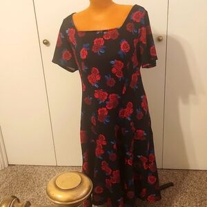 Lane Bryant black dress w red flowers size 14